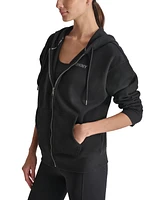 Dkny Sport Women's Mini-Stud-Logo Zippered Fleece Hoodie