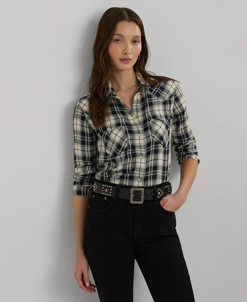 Lauren Ralph Women's Embroidered Plaid Shirt