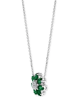 Emerald (1-1/20 ct. t.w.) & Diamond (1/20 Flower 16" Pendant Necklace 14k White Gold (Also Sapphire)