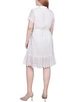 Ny Collection Petite Short Sleeve Eyelet Flounced Dress