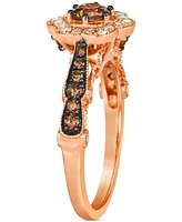 Le Vian Chocolate Diamond & Nude Diamond Flower Halo Ring (1 ct. t.w.) in 14k Rose Gold