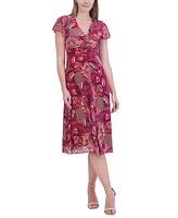 Jessica Howard Women's Printed V-Neck Ruched Midi Dress