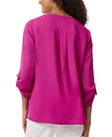 Jones New York Women's Collarless Rolltab-Sleeve Tunic