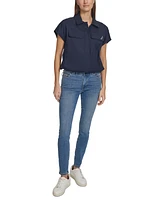 Nautica Jeans Women's Solid-Color Snap Popover Top