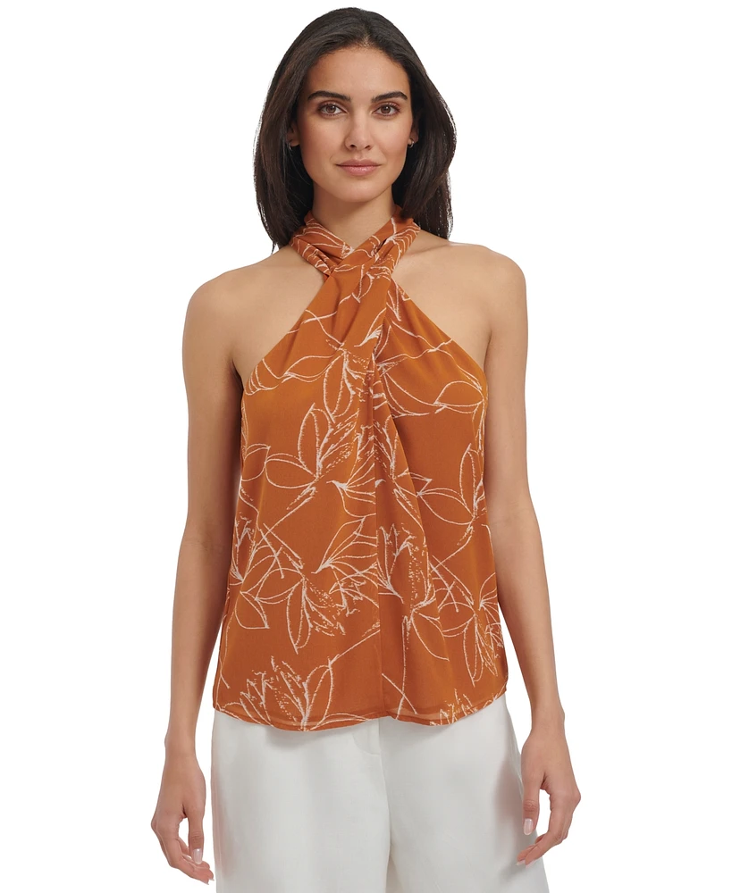 Calvin Klein Women's Printed Crisscross Halter Top