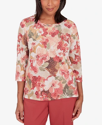 Alfred Dunner Petite Sedona Sky Watercolor Knotted Neck Floral Top