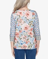 Alfred Dunner Petite Scottsdale Floral Geometric Triple Knot Top