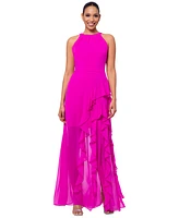 Betsy & Adam Petite Ruffled Halter Gown