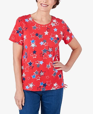 Alfred Dunner Petite Stars Side Tie Short Sleeve Tee