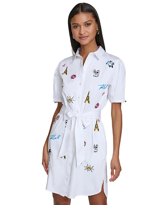 Karl Lagerfeld Paris Women's Embroidered Motif Shirtdress