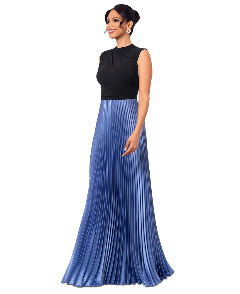 Betsy & Adam Women's Pleated-Skirt High-Neck Maxi Dress