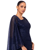 Betsy & Adam Women's Crinkle Cape-Sleeve Long Dress