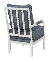 Office Star Kaylee Antique White Spindle Chair with Indigo Fabric