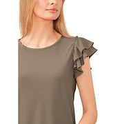 CeCe Women's Ruffled Flutter-Sleeve Short Sleeve Knit Top