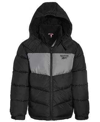 Reebok Toddler & Little Boys Colorblocked Fleece-Lined Full-Zip Hooded Puffer Jacket