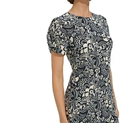 Tommy Hilfiger Petite Printed Round-Neck Ruched-Sleeve Dress