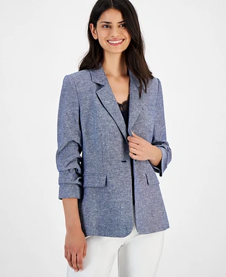 T Tahari Women's Ruched-Sleeve Blazer