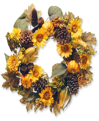 National Tree Company 22" Artificial Autumn Wreath, Decorated with Pumpkins, Gourds, Pinecones, Sunflowers, Berry Clusters, Assorted Leaves, Autumn Co