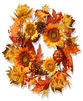 National Tree Company 22" Artificial Autumn Wreath, Decorated with Sunflowers, Pinecones, Berry Clusters, Acorns, Pumpkins, Maple Leaves, Autumn Colle