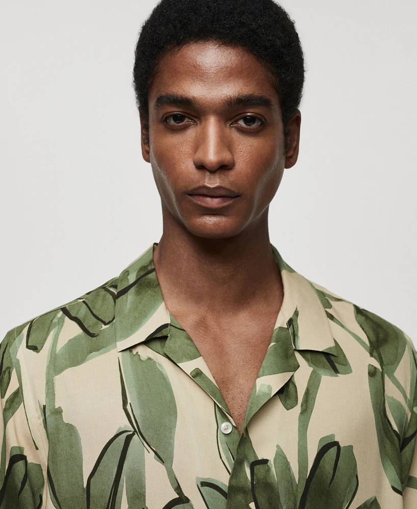 Mango Men's Regular Fit Tropical Print Shirt