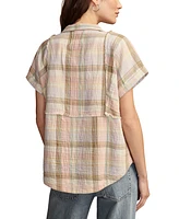 Lucky Brand Women's Plaid Cotton Short-Sleeve Beach Shirt