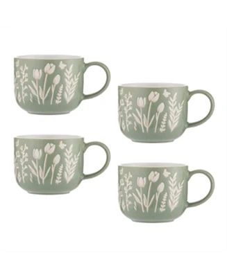 Mason Cash In The Meadow Set of 4 Green Tulip Mugs