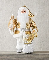 Holiday Lane Shine Bright 18" Gold-Tone Glitter Caucasian Santa