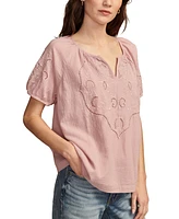 Lucky Brand Women's Short-Sleeve Cutwork Cotton Peasant Top