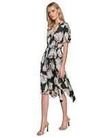 Karl Lagerfeld Paris Women's Printed Button-Front Tie-Waist Dress