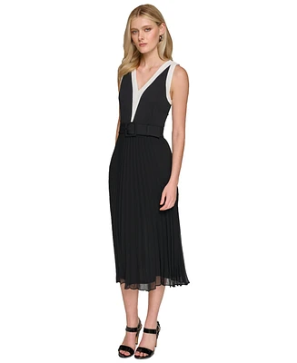 Karl Lagerfeld Paris Women's Pleated-Skirt Sleeveless Midi Dress