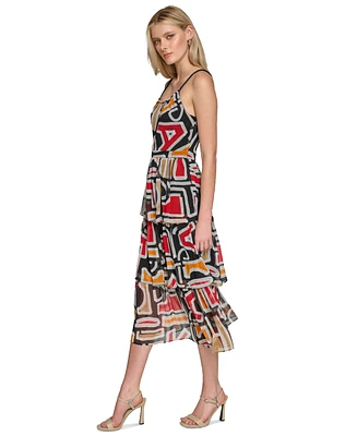 Karl Lagerfeld Paris Women's Printed Tiered-Skirt Dress