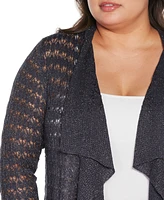 Belldini Plus Size Pointelle Stich Flowy Open Cardigan Sweater