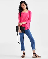 Style & Co Women's Cotton Square-Neck Knit Top