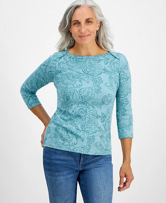 Style & Co Petite Printed 3/4-Sleeve Knit Top, Created for Macy's