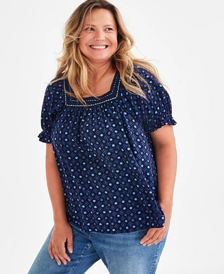 Style & Co Plus Printed Puff-Sleeve Top, Created for Macy's