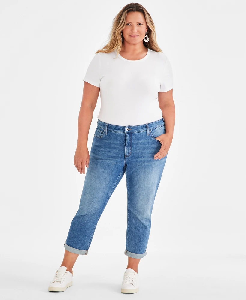 Style & Co Plus Mid-Rise Girlfriend Jeans, Created for Macy's