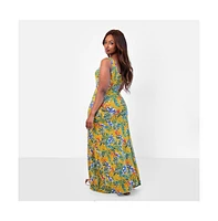 Rebdolls Women's Bright Idea Tropical Print A-Line Maxi Dress