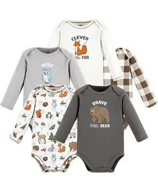 Touched by Nature Baby Unisex Organic Cotton Long-Sleeve Bodysuits Woodland Alphabet 5-Pack