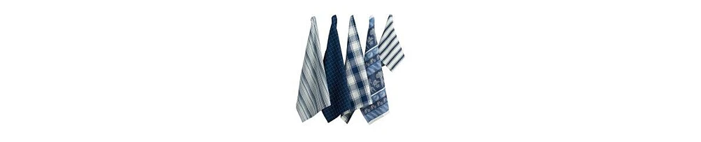 Design Imports Assorted Pattern, Kitchen Collection, Dishtowels Dishcloth, Marine Blue, 5 Piece