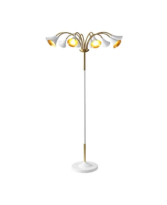 Jonathan Y Vivian 61" 10-Light Mid-Century Modern Iron Medusa Multi Head Led Floor Lamp, White/Brass Gold