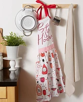 Design Imports Women's Spring Summer Apron Collection Adjustable, Two Large Pockets Extra Long Ties, One Size Fits Most, Sip Sip Hooray