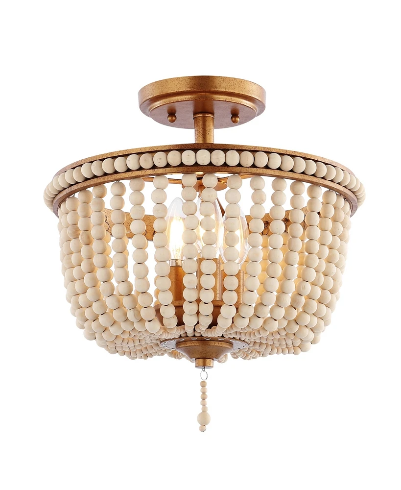 Jonathan Y Allie Wood Beaded/Metal Led Flush Mount Ceiling Light