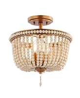 Jonathan Y Allie Wood Beaded/Metal Led Flush Mount Ceiling Light