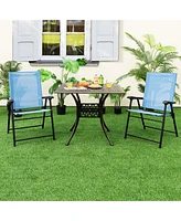 Gymax Set of 2 Patio Folding Chairs Outdoor Portable Pack Lawn w/ Armrests Mint Green