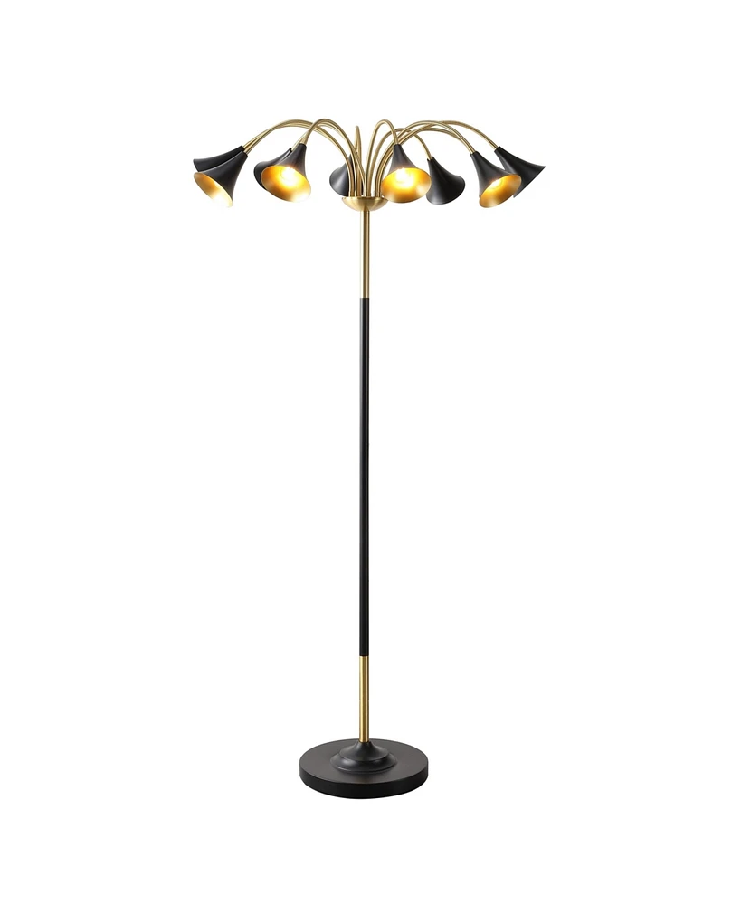 Jonathan Y Vivian 61" 10-Light Mid-Century Modern Iron Medusa Multi Head Led Floor Lamp, White/Brass Gold