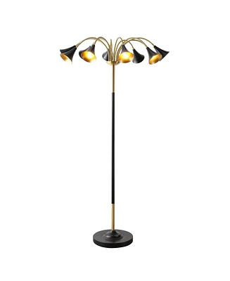 Jonathan Y Vivian 61" 10-Light Mid-Century Modern Iron Medusa Multi Head Led Floor Lamp, Black/Brass Gold