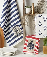 Design Imports Maritime Collection Kitchen Dishtowel Set, 18x28, Anchor Stripes, 3 Piece