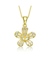 GiGiGirl Sterling Silver with Gold Plated Multi Color Baguette Cubic Zirconia Flower Style Pendant Necklace