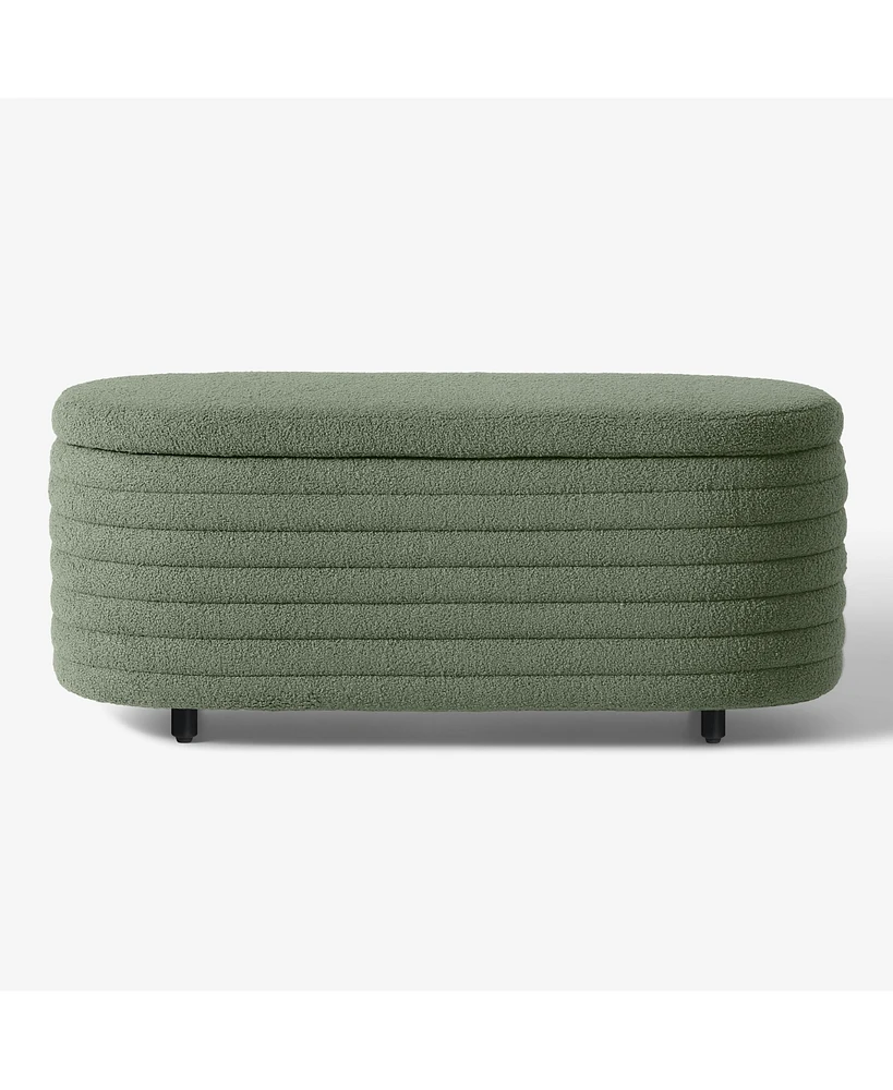 WestinTrends 42" Wide Mid-Century Modern Upholstered Teddy Sherpa Tufted Oval Storage Ottoman Bench