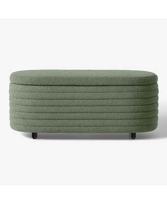 WestinTrends 42" Wide Mid-Century Modern Upholstered Teddy Sherpa Tufted Oval Storage Ottoman Bench
